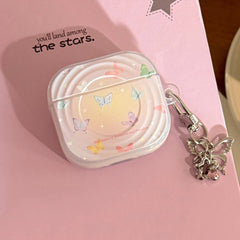 Semi-transparent purple iridescent butterfly pattern wave-shaped earphone cover