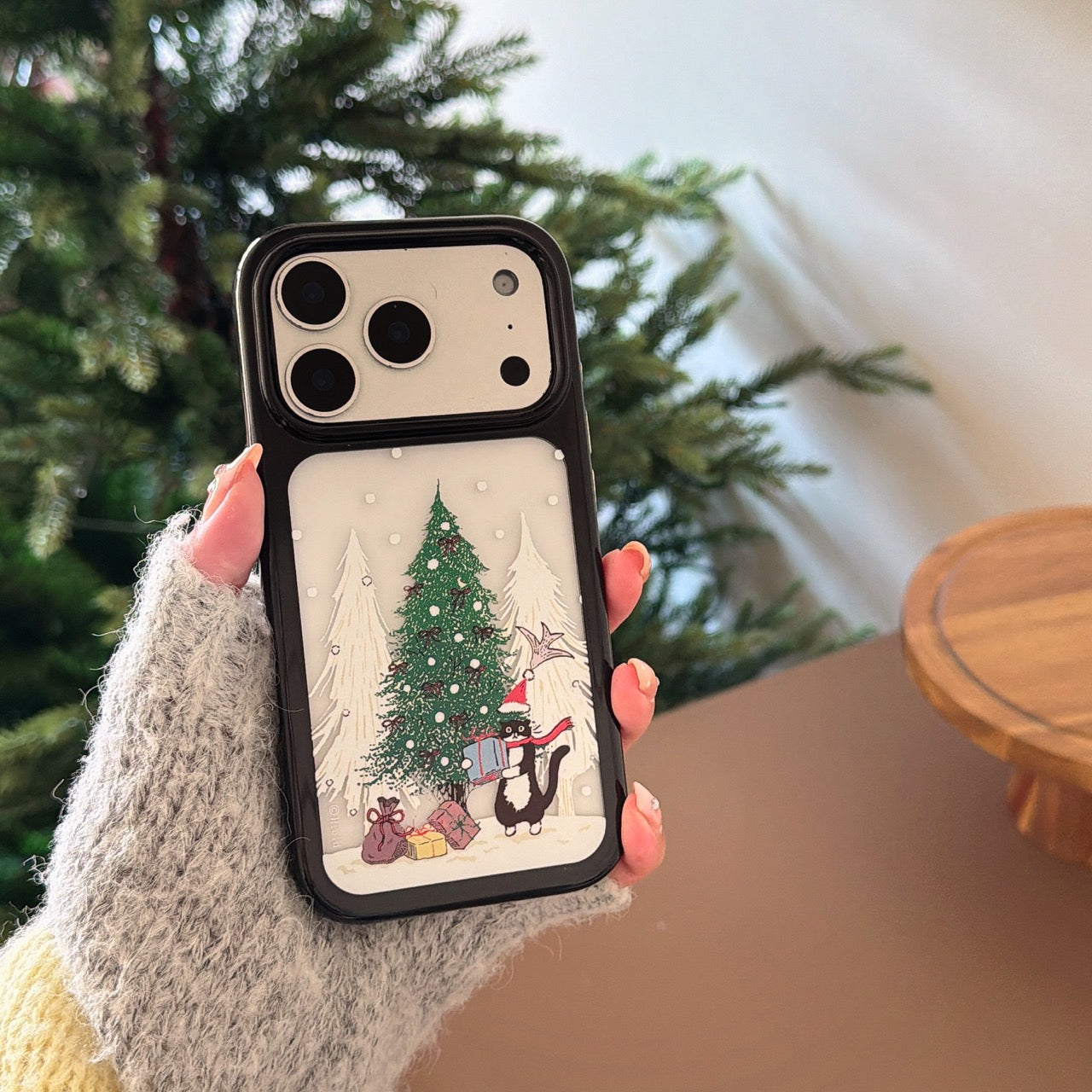 Christmas Black Kitten Round Edge Phone Case