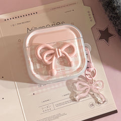 Semi-transparent pink plaid Apple earphone case