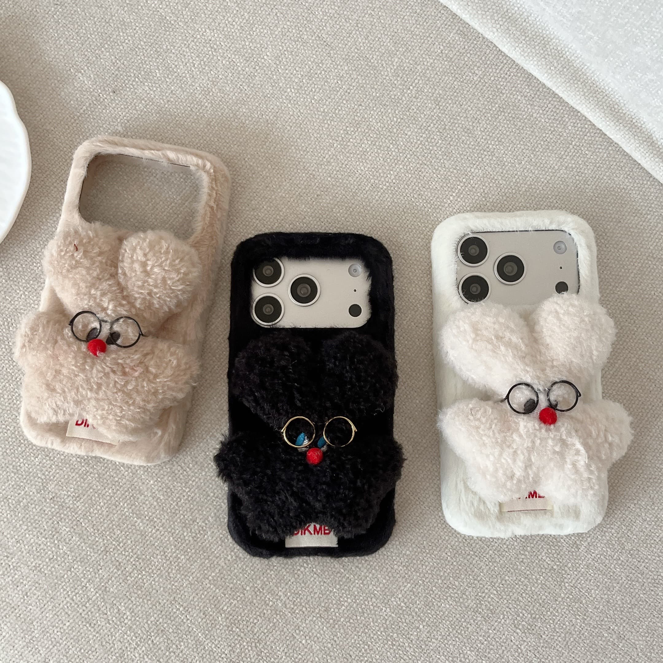 Rabbit fur glasses and rabbit phone case