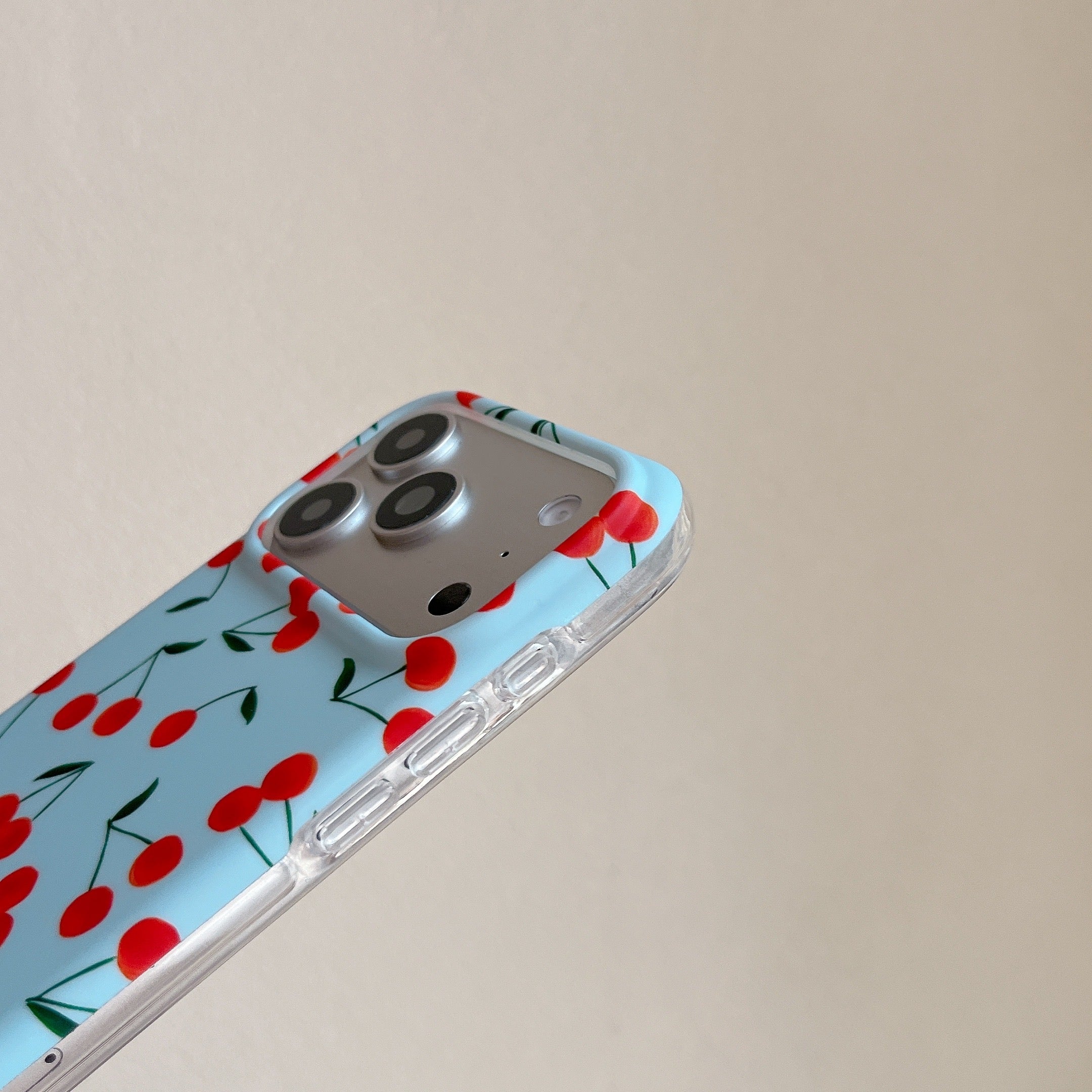 Navy Cherry Orchard Case: 360° Protective Shockproof Series for iPhone 13-17 Series | Vibrant All-Over Print Fruit Design