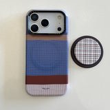 Load image into Gallery viewer, Brown, blue, and white striped phone case with magnetic stand
