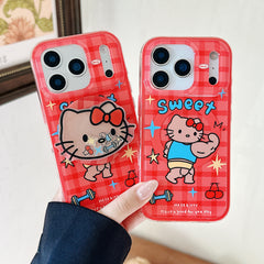 Red plaid Hercules Kitty phone case with magnetic stand