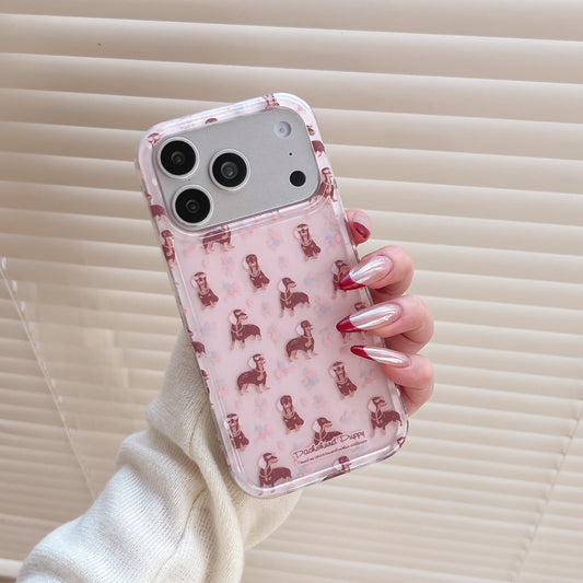 Preppy Floral Dachshund Case: Shockproof Ditsy Flower Dog Series for iPhone 13-17 Series