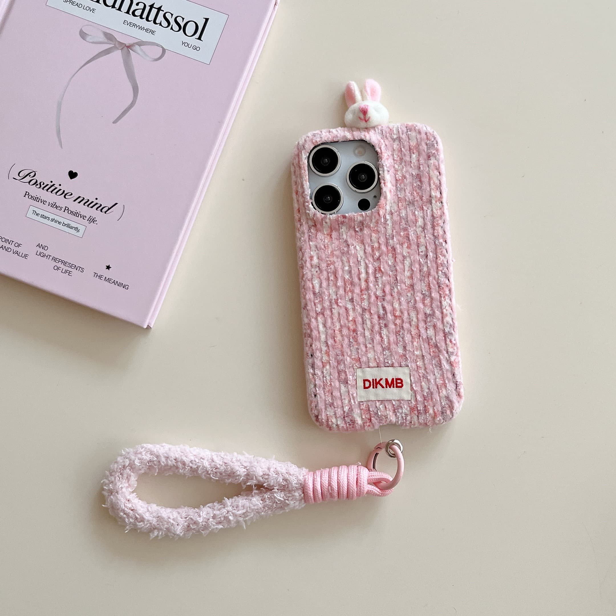 Two-tone corduroy bear and rabbit head phone case