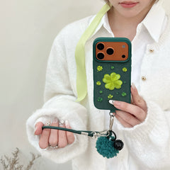 Green four-leaf clover embroidered phone case