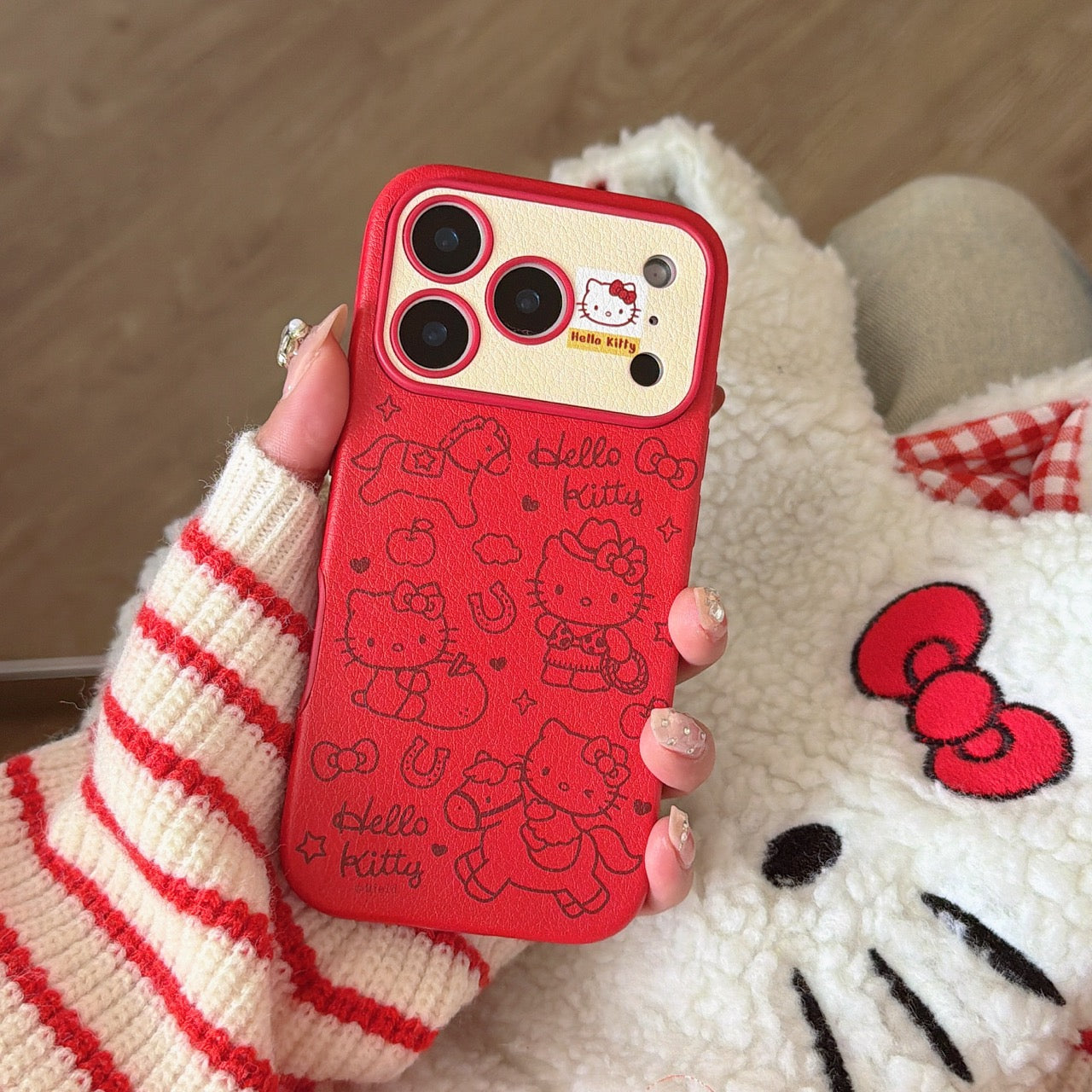 Red Striped Kitty Pony Phone Case for iPhone 14-17 Pro Max - Cute Playful Design - Playfulcase