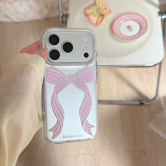 Silver Ribbon & Pink Bow Case | Coquette Chrome Aesthetic