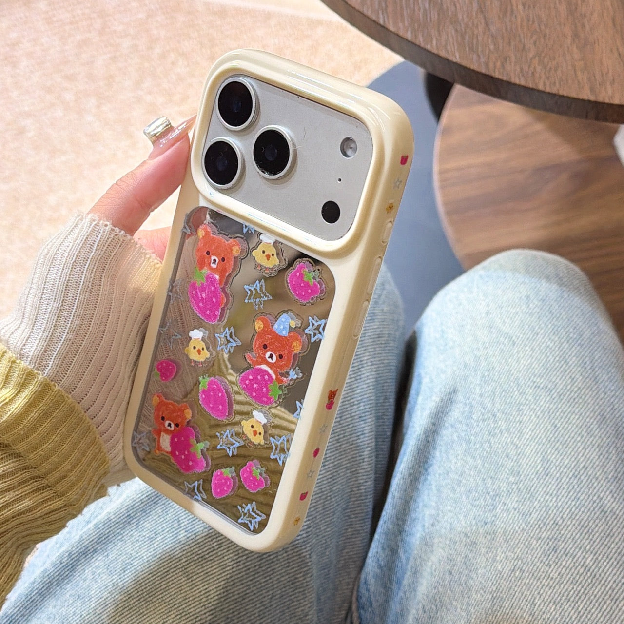 Doodle Star & Strawberry Rilakkuma Case: Protective Kawaii Series for iPhone 13-17 Series