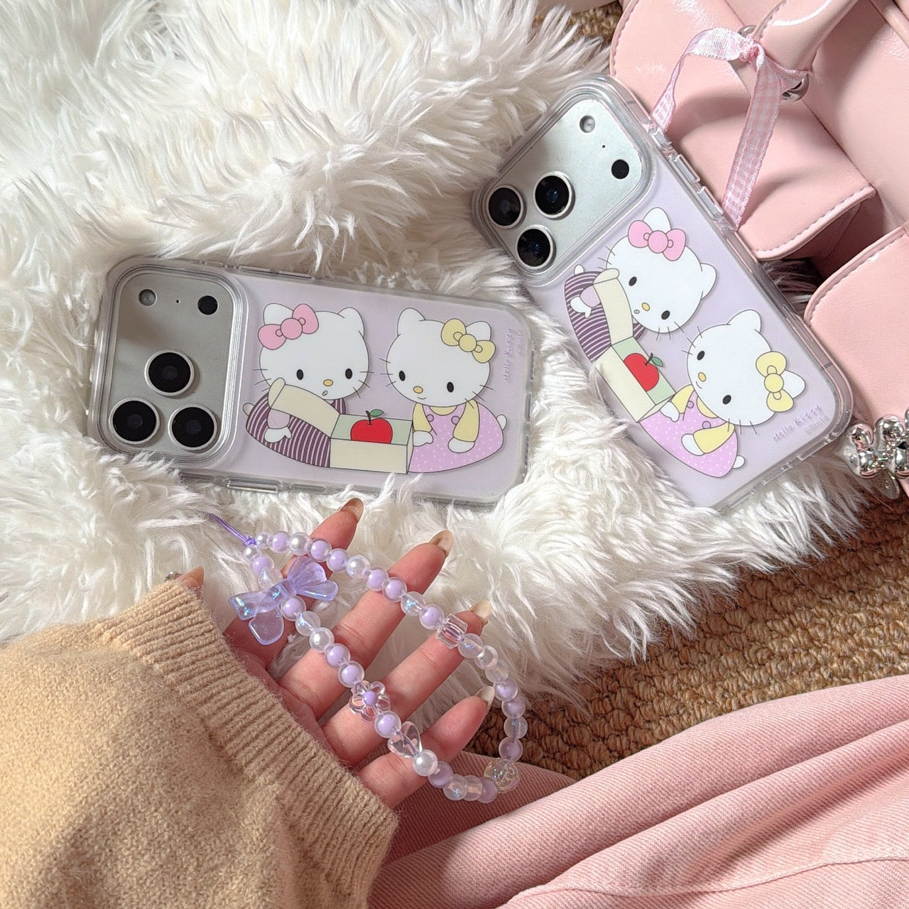 Pastel Purple Hello Kitty with Apples Phone Case for iPhone 13-17 Pro Max