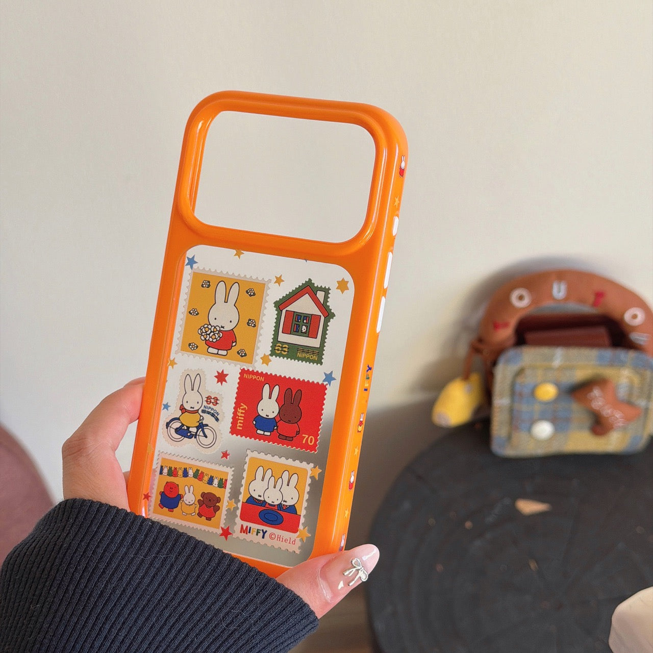 Orange-edged retro stamp Miffy round-edged phone case