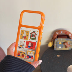 Orange-edged retro stamp Miffy round-edged phone case