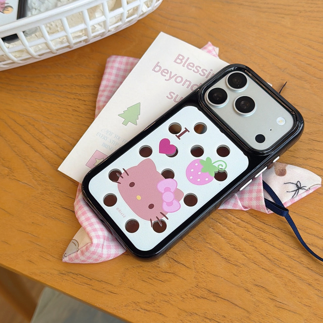 Polka Dot Strawberry Kitty Mirror iPhone Case | Y2K Aesthetic Cover