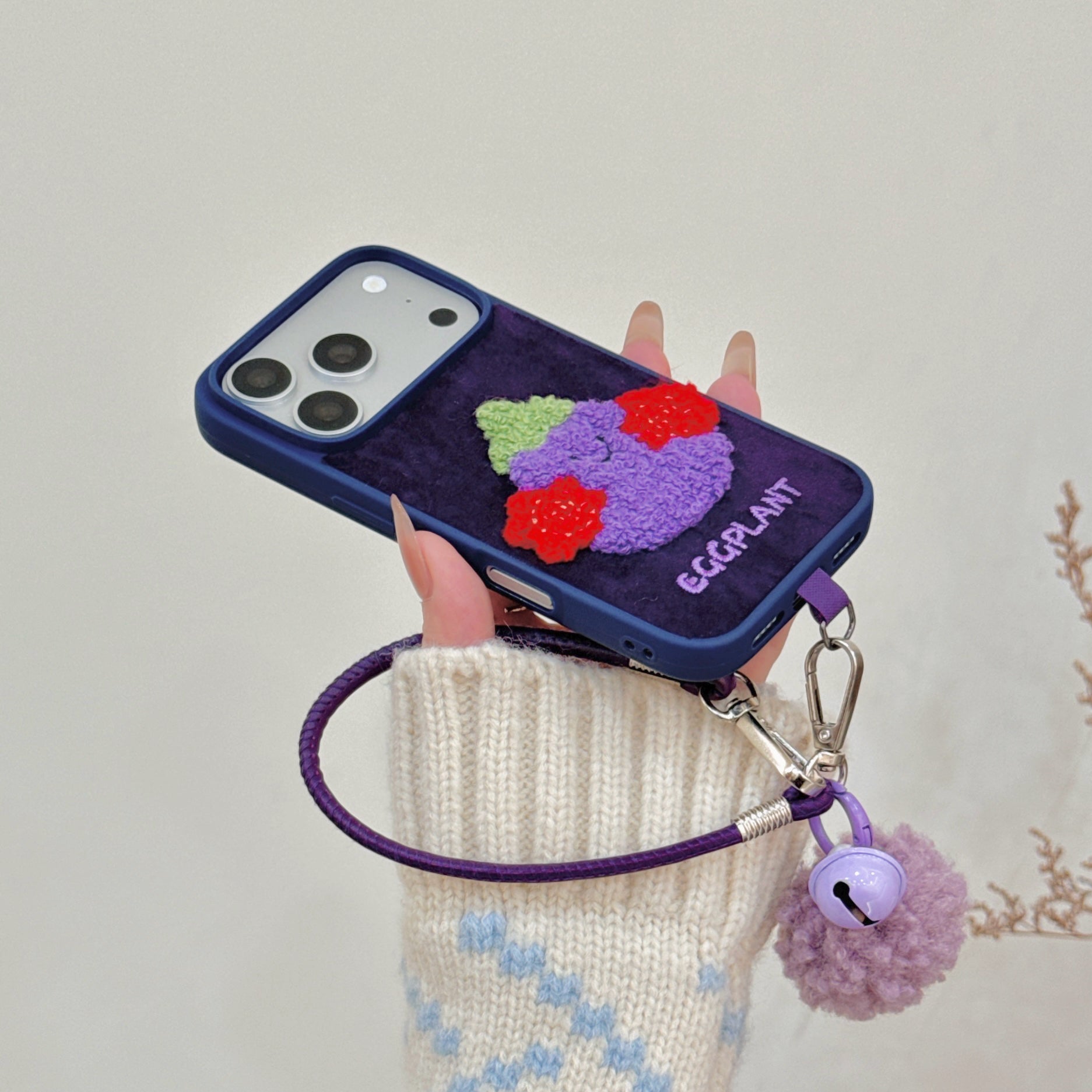 Embroidered Jellyca smiley eggplant phone case