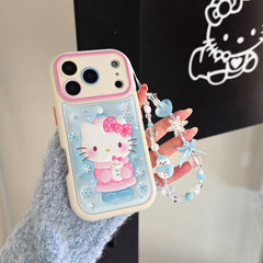 Snowflake hugging a snowman Kitty rounded 3D leather texture phone case