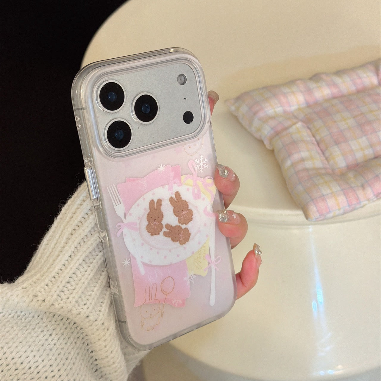 Pink bow Miffy rabbit cookie phone case