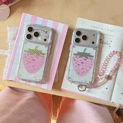 Gilded colored diamond pink strawberry phone case