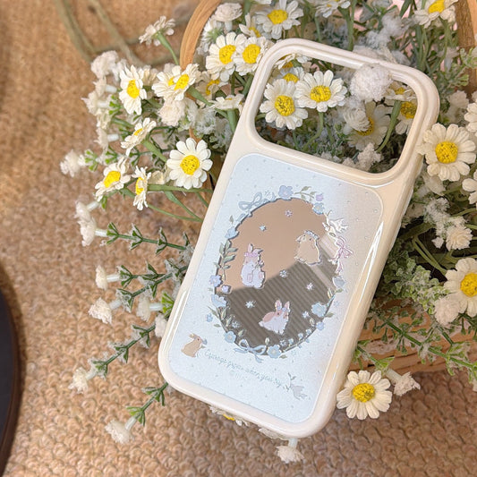 Cute Spring Bunny Floral Aesthetic Phone Case for iPhone 17 16 15 14 13 Pro Max | Vintage Flower Rabbit Pattern Shockproof Soft Cover