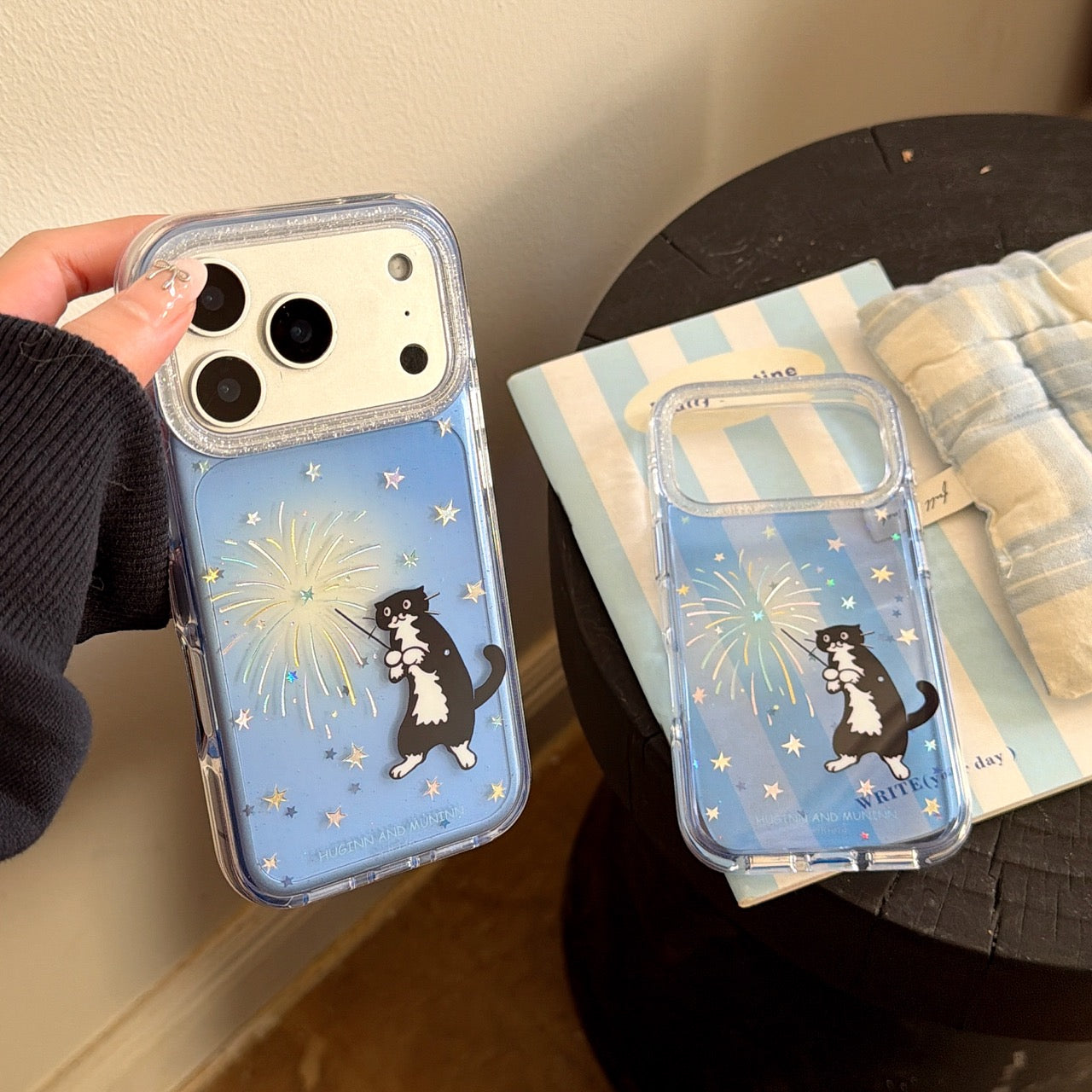 Black cat with fairy wand rounded edge phone case