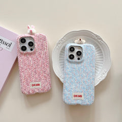 Two-tone corduroy bear and rabbit head phone case