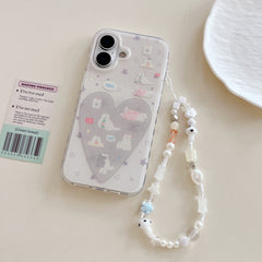 Minimalist Cream Cat Lover Case: Heart Patterned Protective Shell for iPhone 13-17 Series