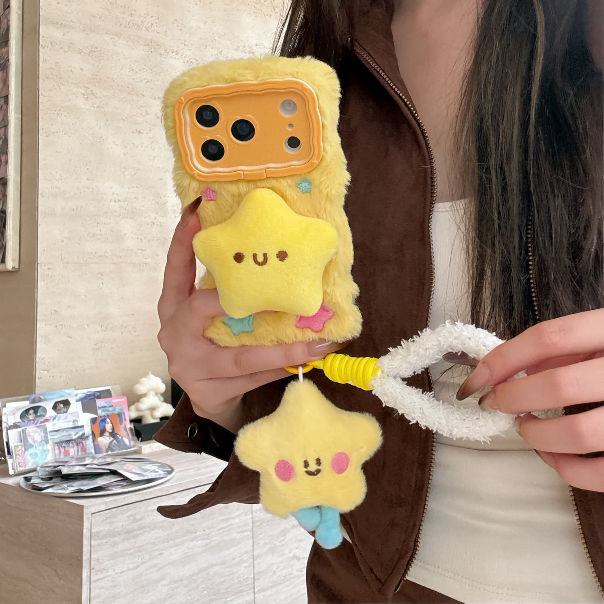 Cartoon plush 3D yellow star phone case