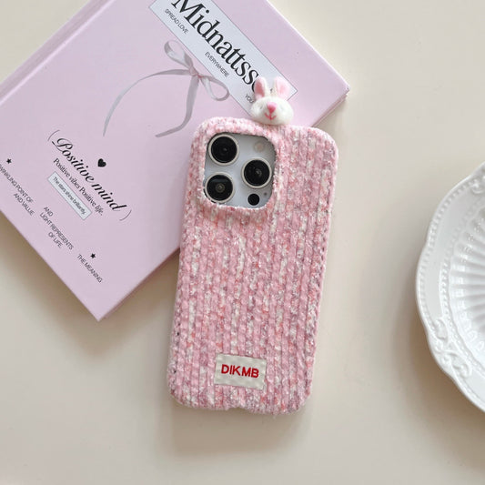 Two-tone corduroy bear and rabbit head phone case