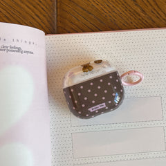 Brown and pink polka dot bear AirPods earphone case