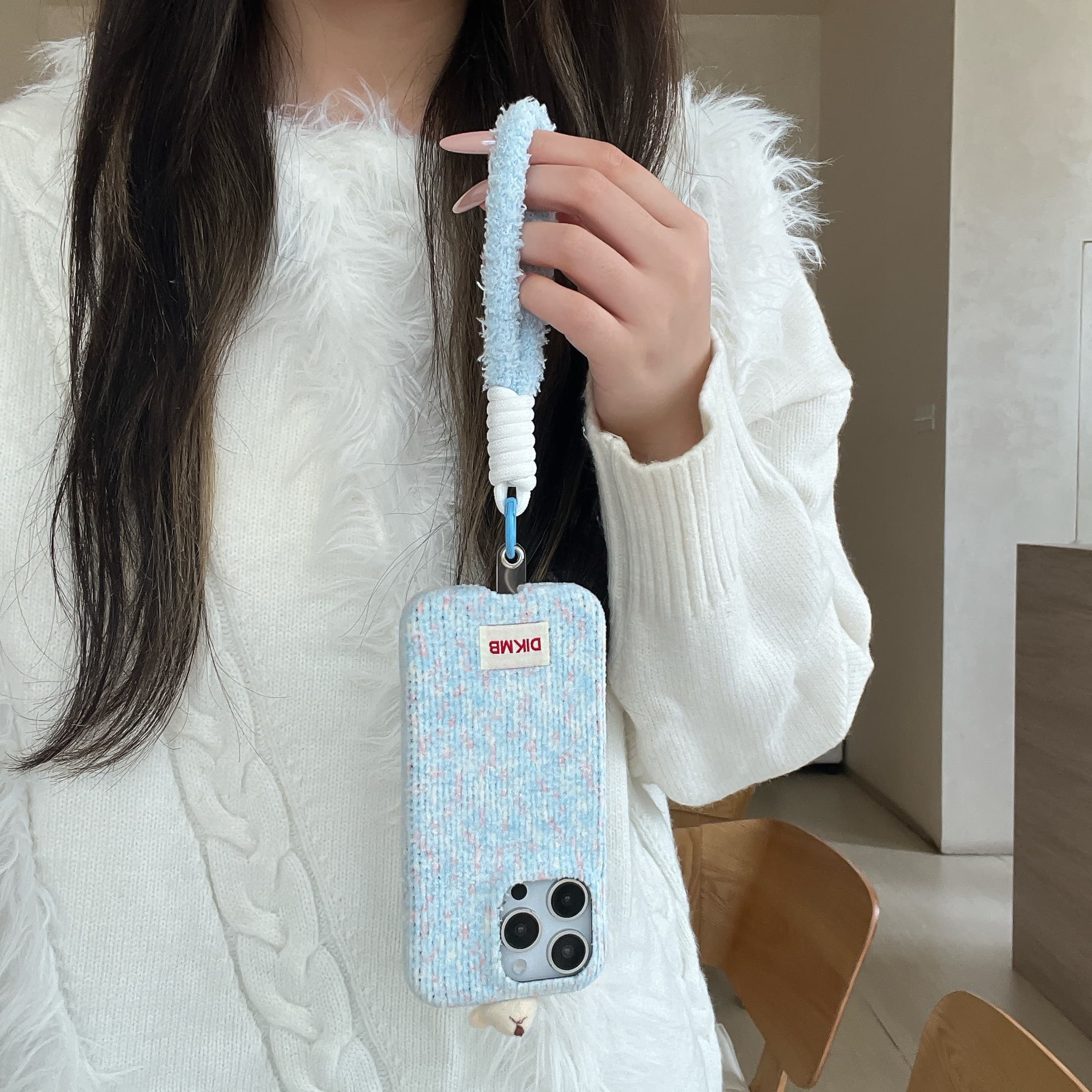 Two-tone corduroy bear and rabbit head phone case