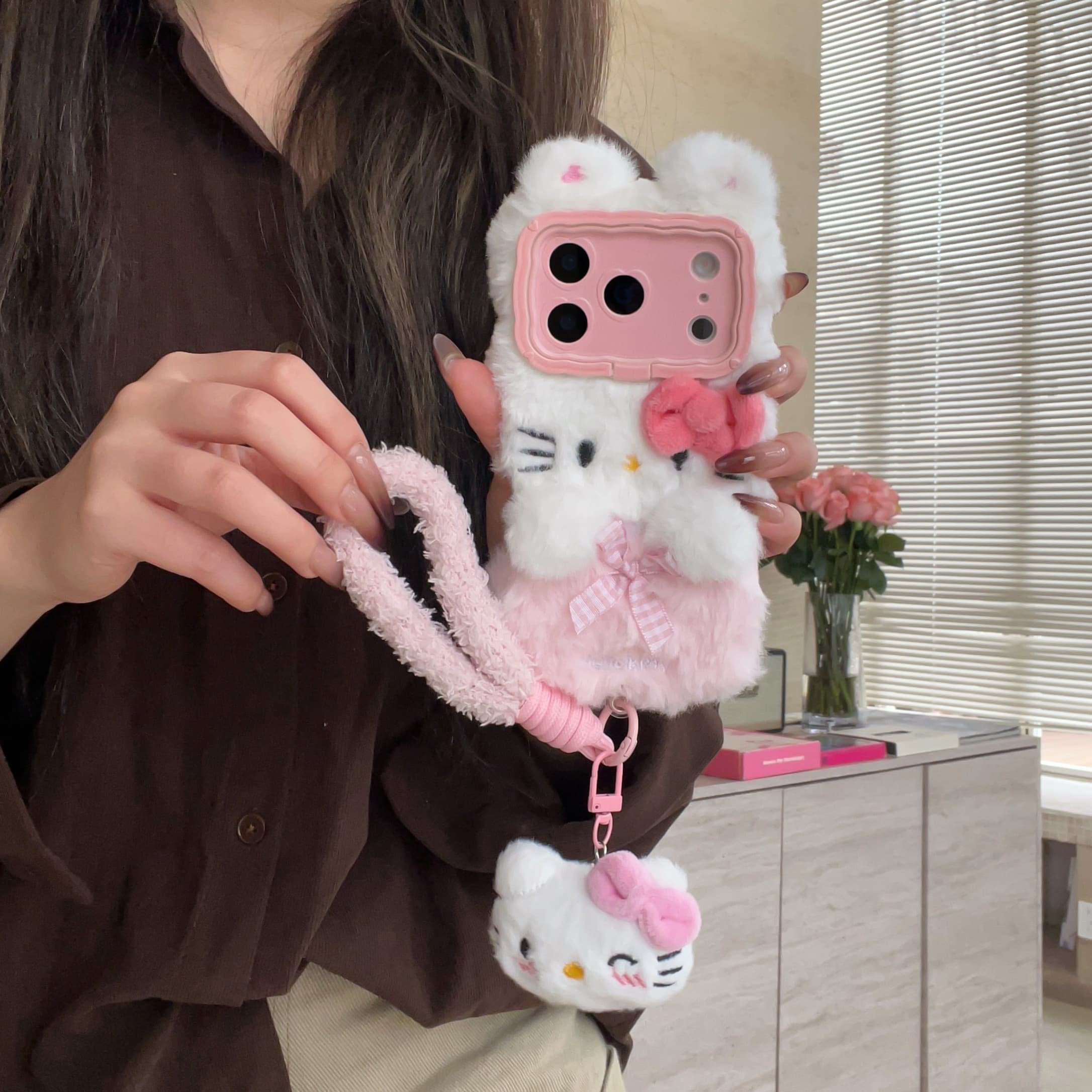 Cartoon plush Kitty phone case with lanyard
