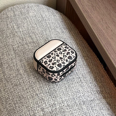 Color-blocked black leopard print magnetic drum-shaped earphone case