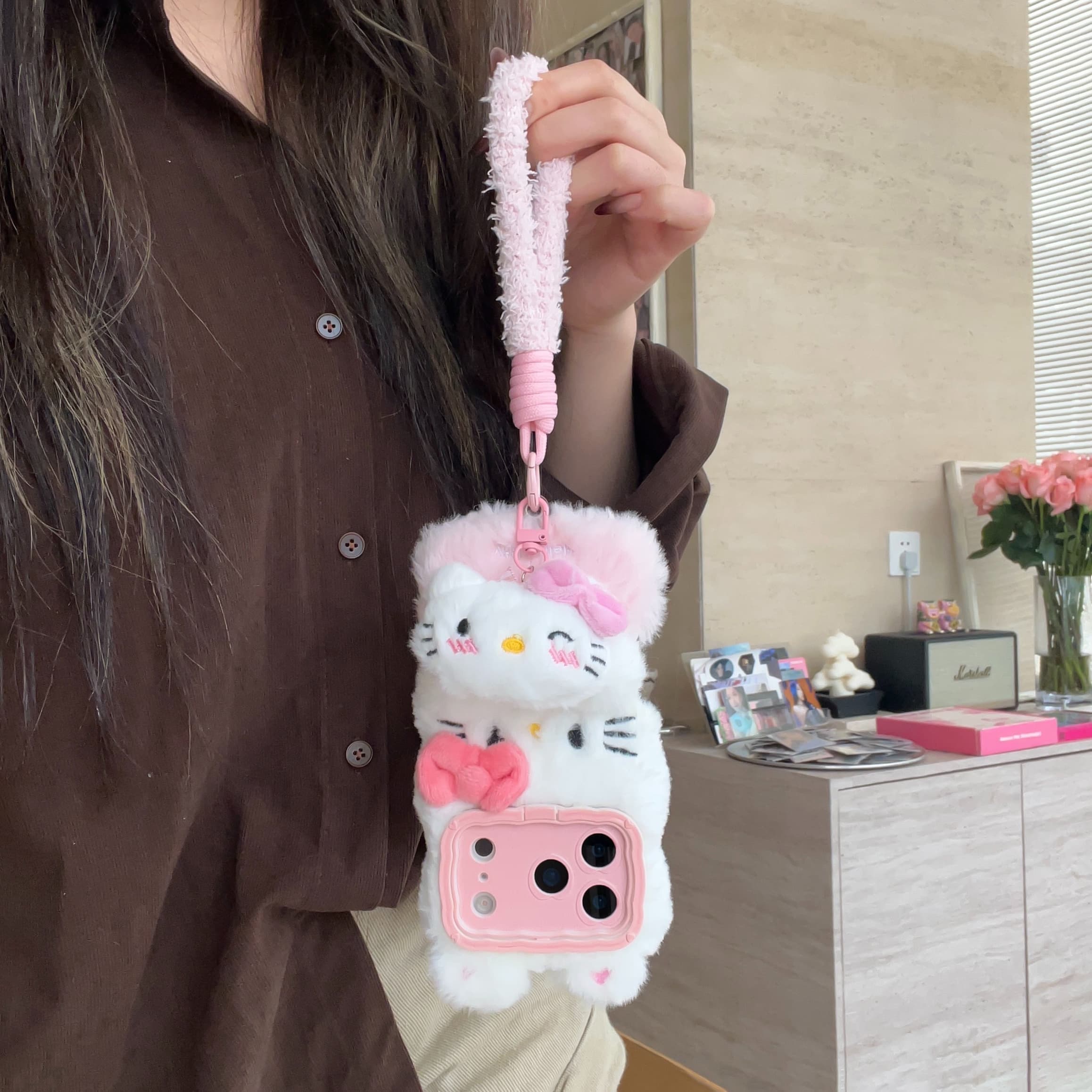 Cartoon plush Kitty phone case with lanyard