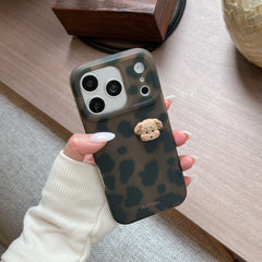 Leopard print cartoon puppy head phone case