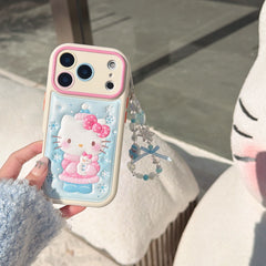 Snowflake hugging a snowman Kitty rounded 3D leather texture phone case