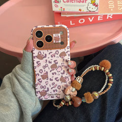 Pink leopard print brown kitty large window phone case