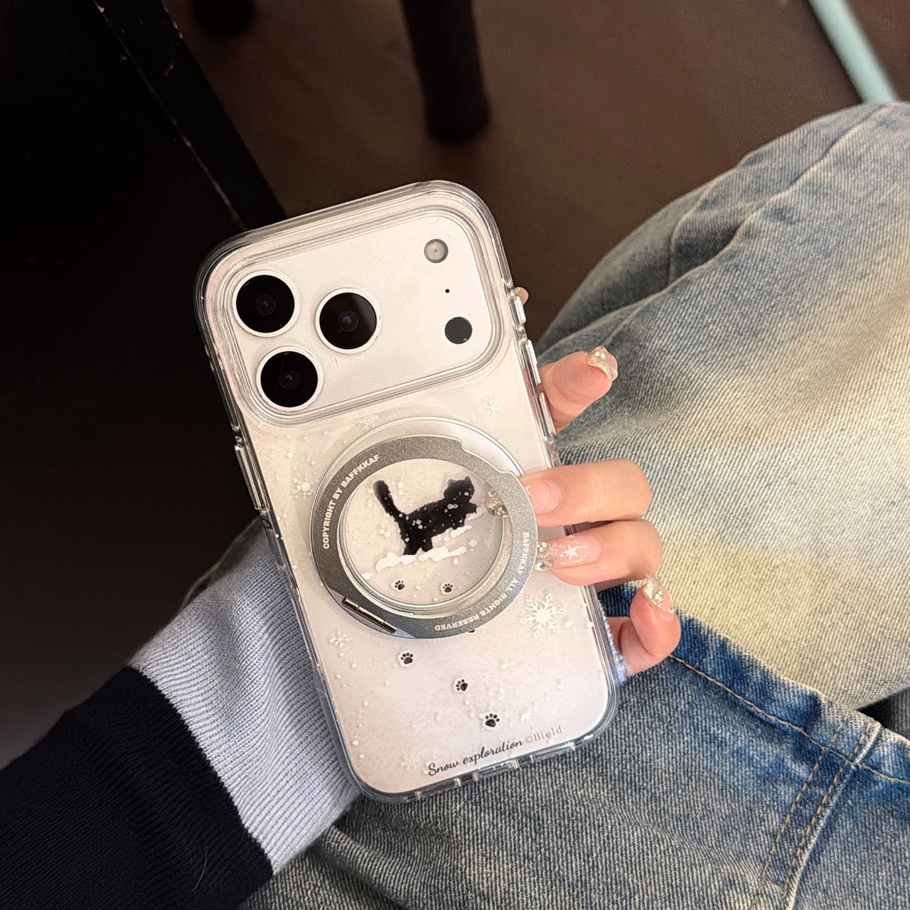 Winter Snowflake Black Cat and White Dog Phone Case