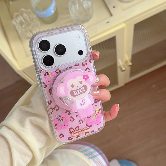 Edgy Leopard Flower Monkey Magnetic iPhone Case | Punk Kawaii Style