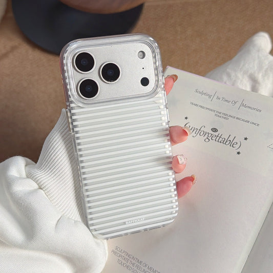 Aesthetic Striped Minimalist Case: 360° Protective Shockproof Series for iPhone 13-17 Series | Timeless White Linear Pattern