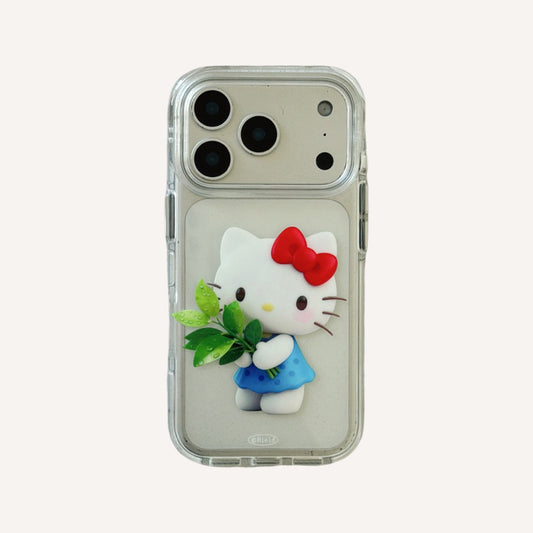 Kitty round-edged airbag double-sided phone case with pomelo leaf design