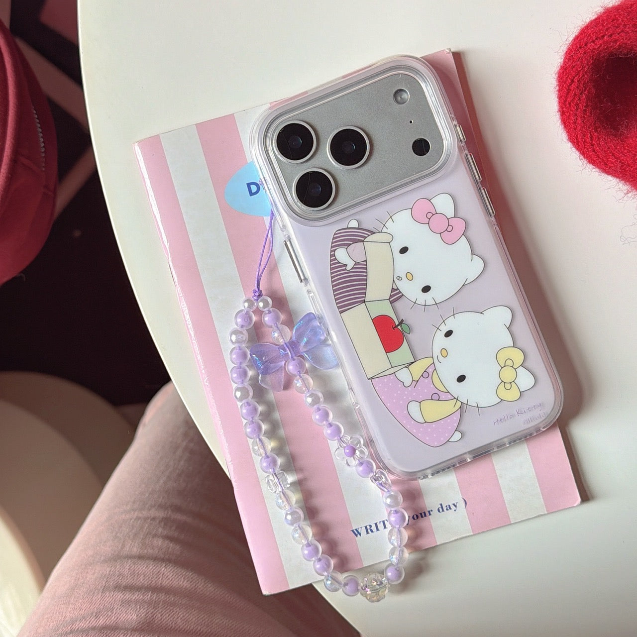 Pastel Purple Hello Kitty with Apples Phone Case for iPhone 13-17 Pro Max