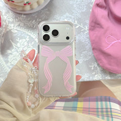 Silver Ribbon & Pink Bow Case | Coquette Chrome Aesthetic