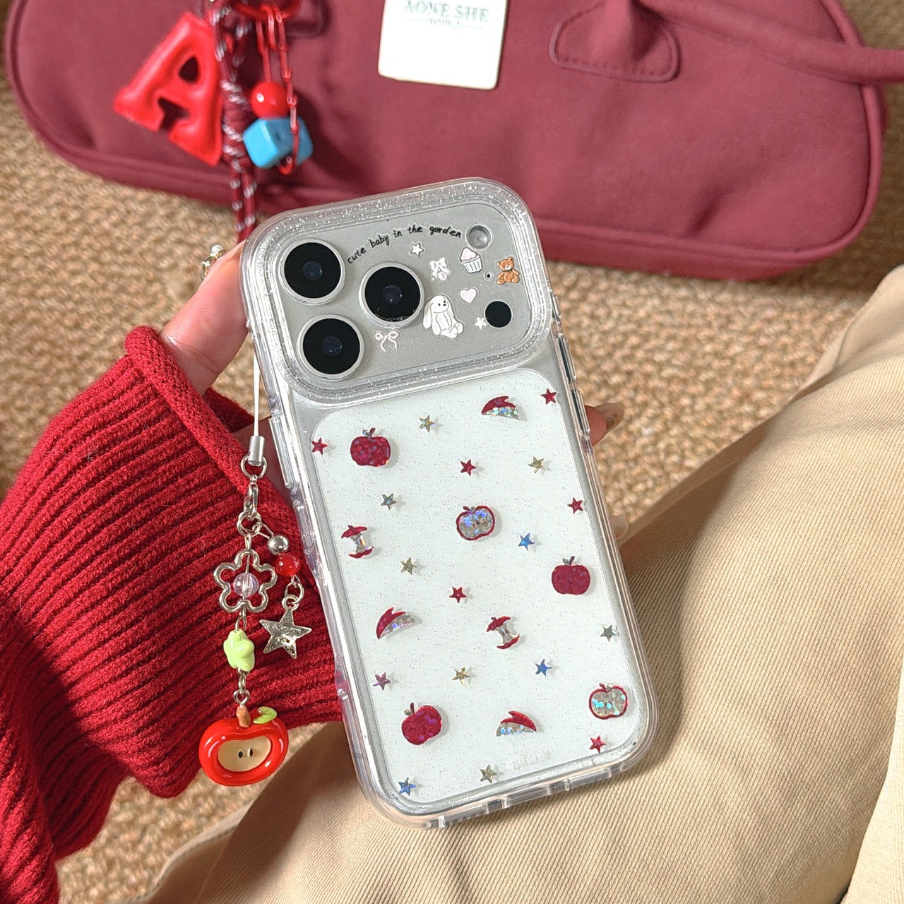 Colorful star pattern multiple Apple logo round-edge iPhone case