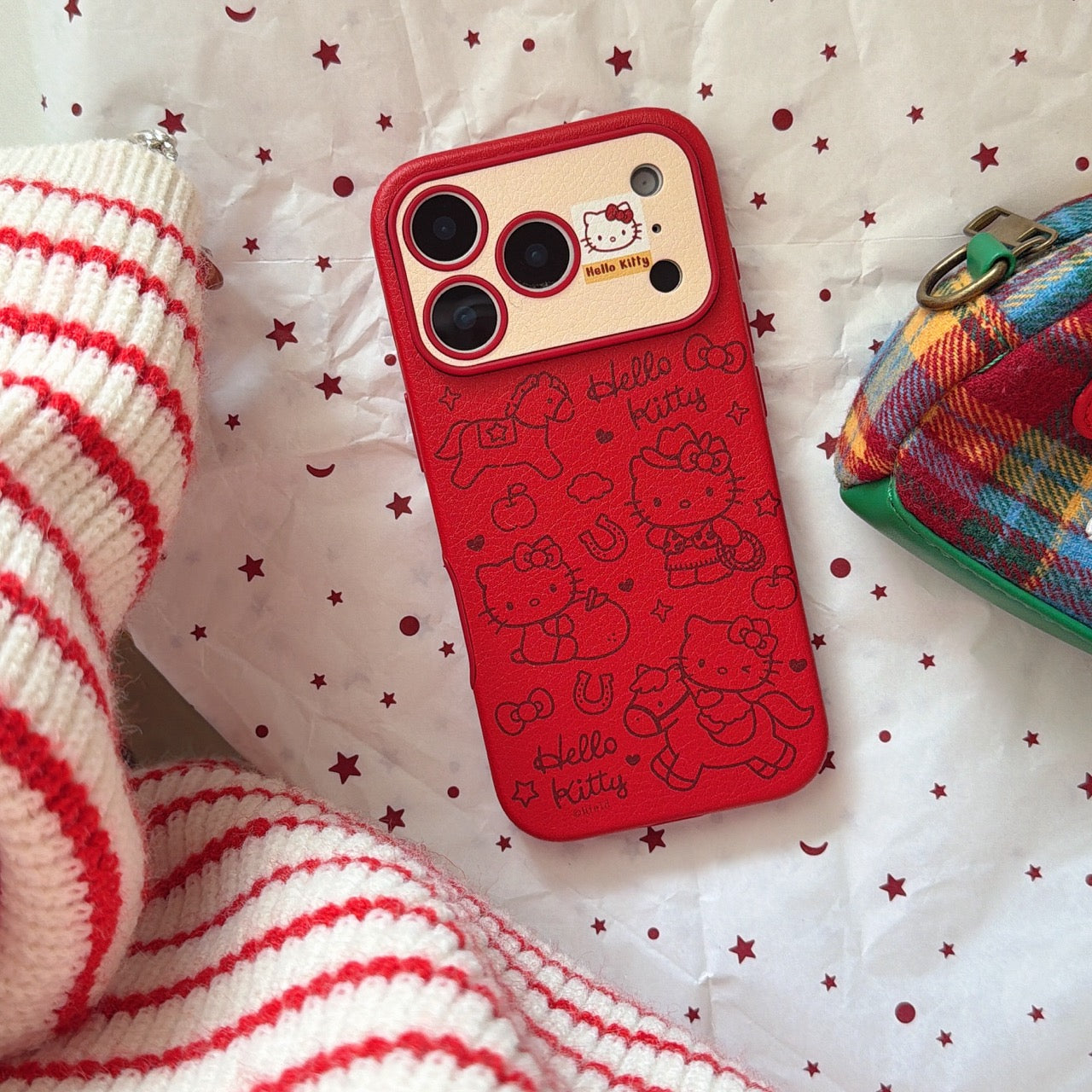 Red Striped Kitty Pony Phone Case for iPhone 14-17 Pro Max - Cute Playful Design - Playfulcase