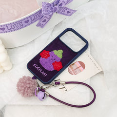 Embroidered Jellyca smiley eggplant phone case