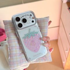Gilded colored diamond pink strawberry phone case