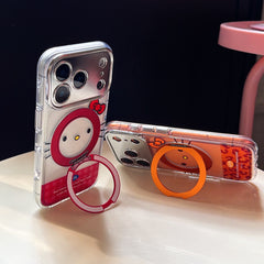 Red & Orange Hello Kitty Emoji Phone Case with Stand for iPhone 13-17 Pro Max