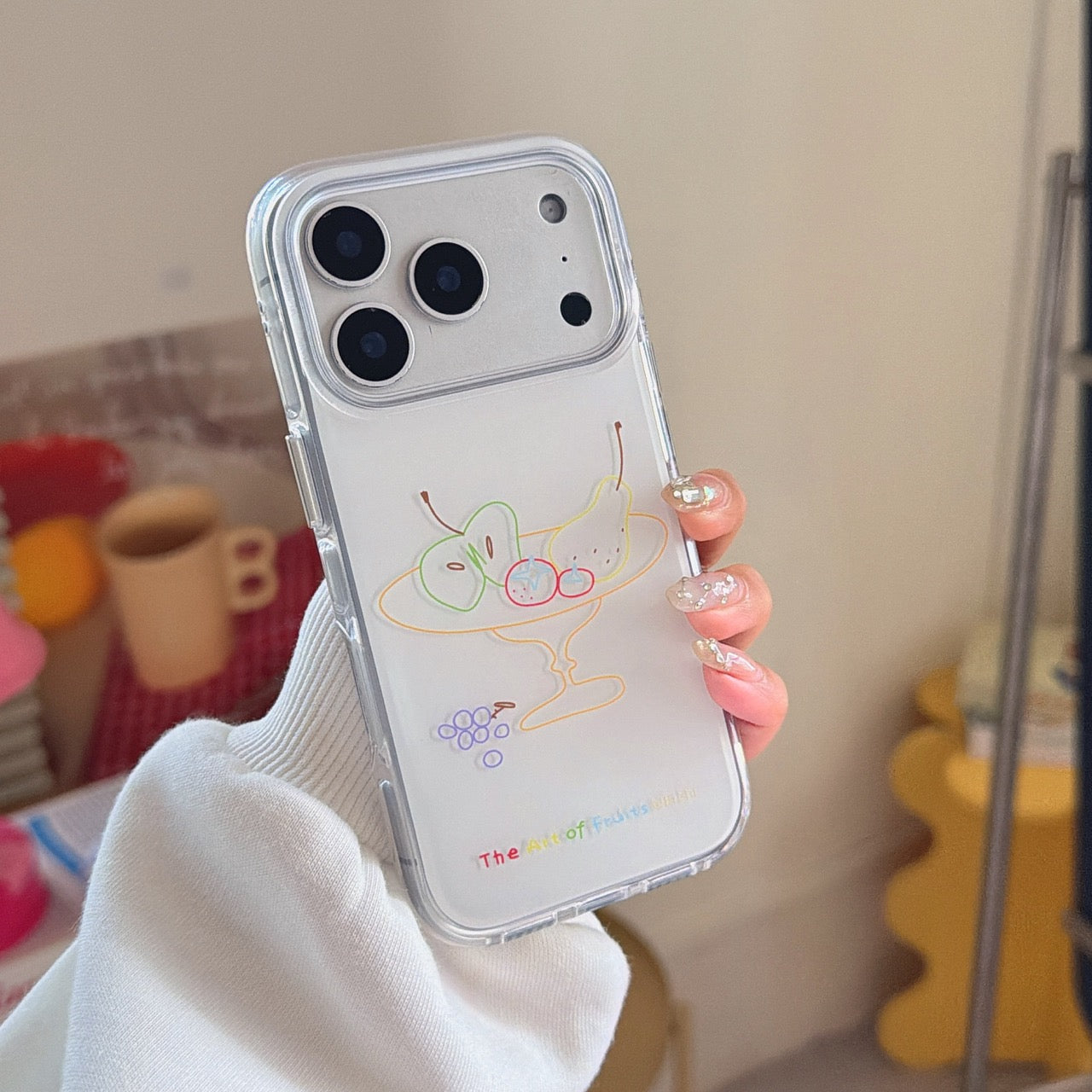 Abstract Fruit Collage Aesthetic Phone Case for iPhone 17 16 15 14 13 Pro Max | Vibrant Colorful Line Art Shockproof Cover