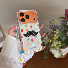 Retro Polka Dot Moustache Character Case | Quirky Aesthetic Shell