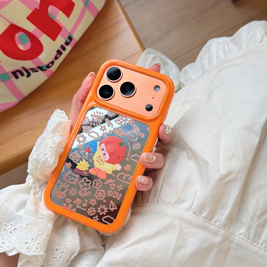Vibrant Orange Floral Yoyo-chan Mirror Case | Trendy Y2K Mirror Shell