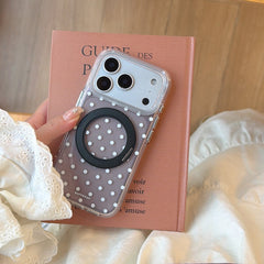 Chic Semi-Transparent Black Polka Dot Case with Integrated Stand
